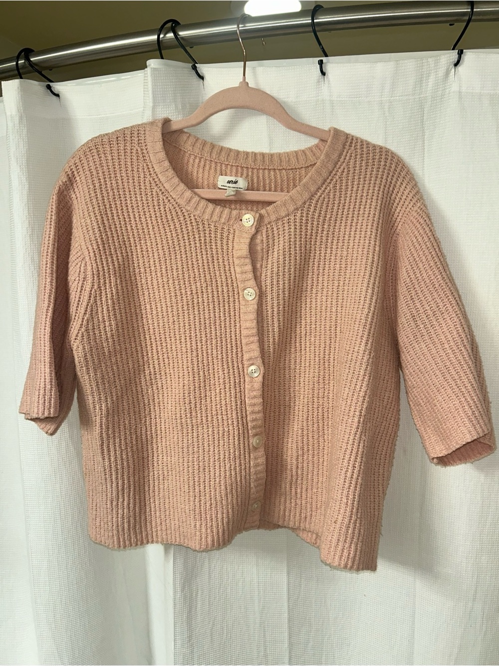 Aerie Blush Pink Short Sleeve Button Up Cardigan - Medium